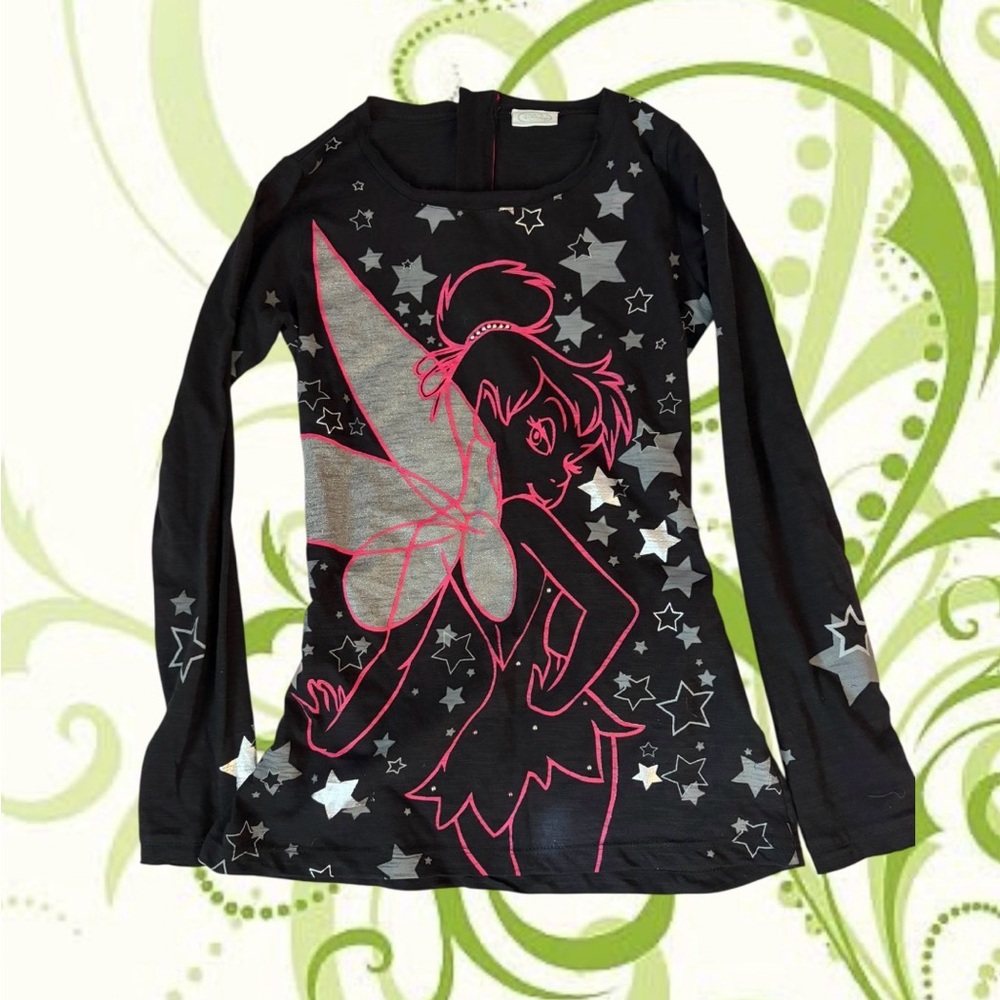 Black and Silver TinkerBell Long Sleeve Top